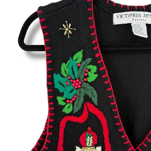 Victoria Jones Nutcracker Christmas Vest Sz Petite Small Beaded Holiday - Picture 3 of 7